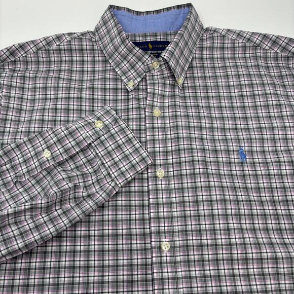 Ralph Lauren XL Gray Pink Check Long Sleeve Button Down Cotton Stretch Shirt - Picture 1 of 5